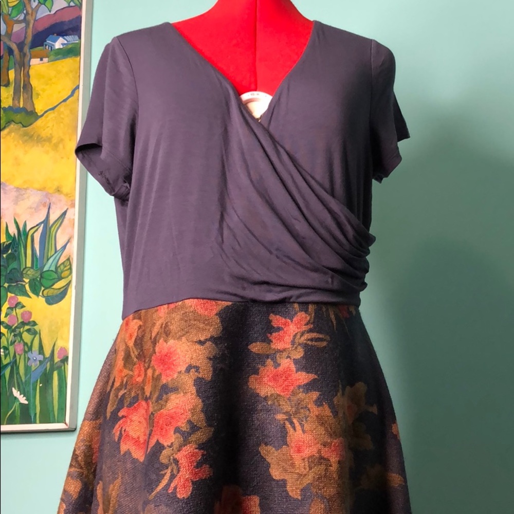 Fervour brand blue floral faux wrap dress XL EUC